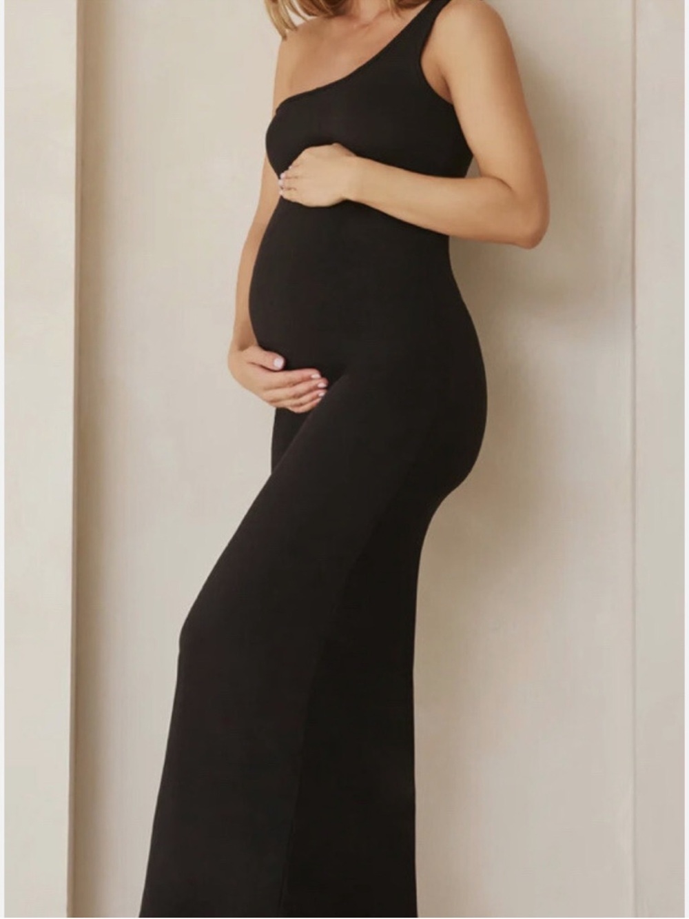 Bumpsuit The Sarah Black One Shoulder Maternity Maxi Dress size S